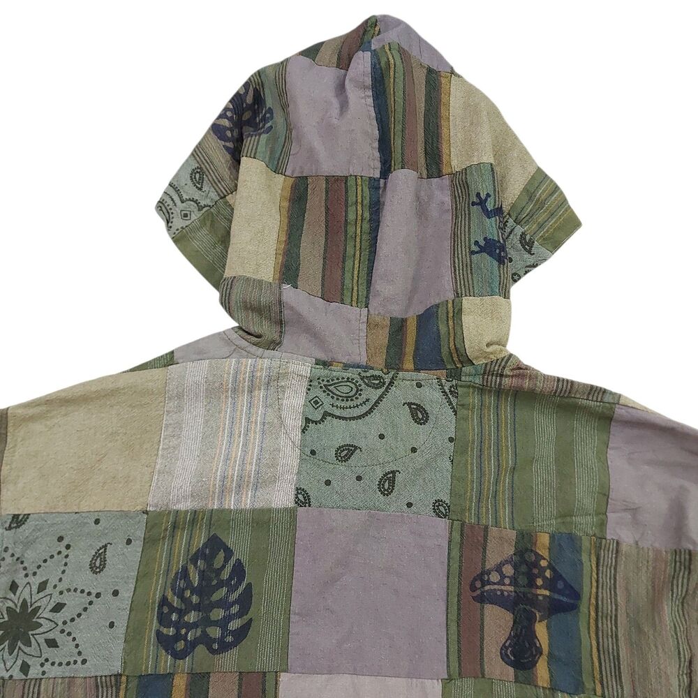 Lakhays Patchwork Hoodie Mens XL Green Mushroom Frog Cotton Festival Hippie Boho - Picture 6 of 11